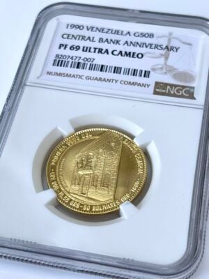 Venezuela 1990 Central Bank 50th Anniversary 50 Bolivares NGC PF69 Ultra Cameo