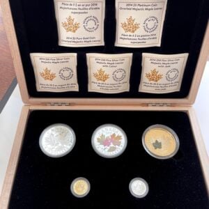 kanada 2014 overlaid majestic maple leaves 5 muenzen proof set gold silber platin 1