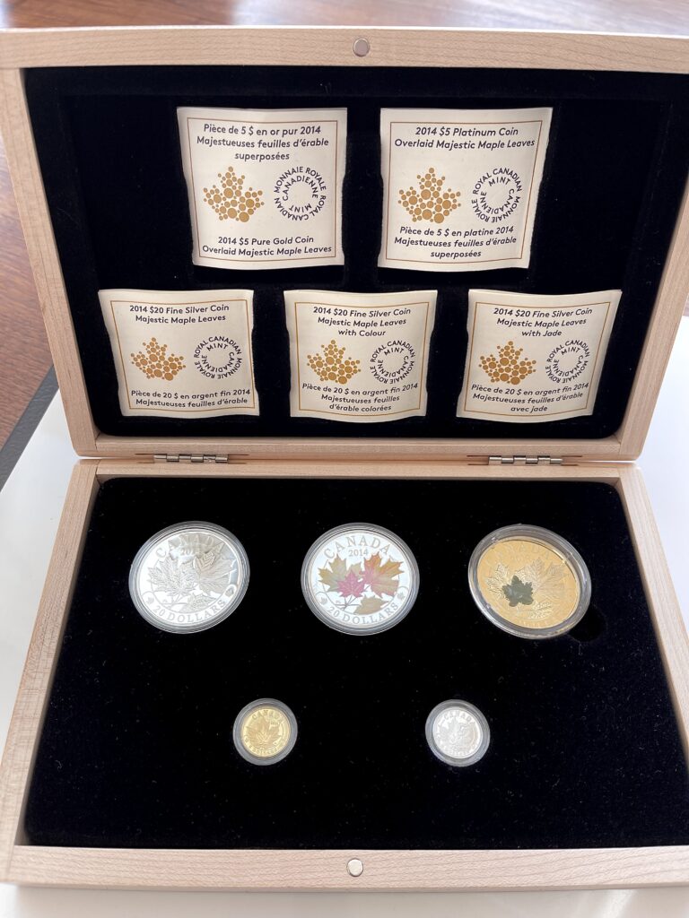 加拿大 2014 叠加 雄伟枫叶 5枚精制币套装 金银铂金