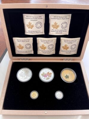 Kanada 2014 Overlaid Majestic Maple Leaves 5 Muenzen Proof Set Gold Silber Platin