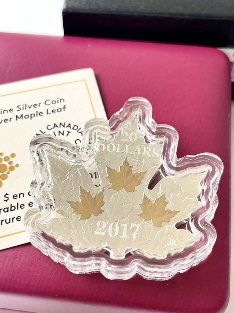 Moneta d'argento placcata oro Proof da 1 oncia da 20 dollari Canada 2017 Maple Leaf