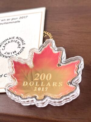 Canada 2017 200 Dollari Maple Leaf Autunno Fuoco Oro Proof