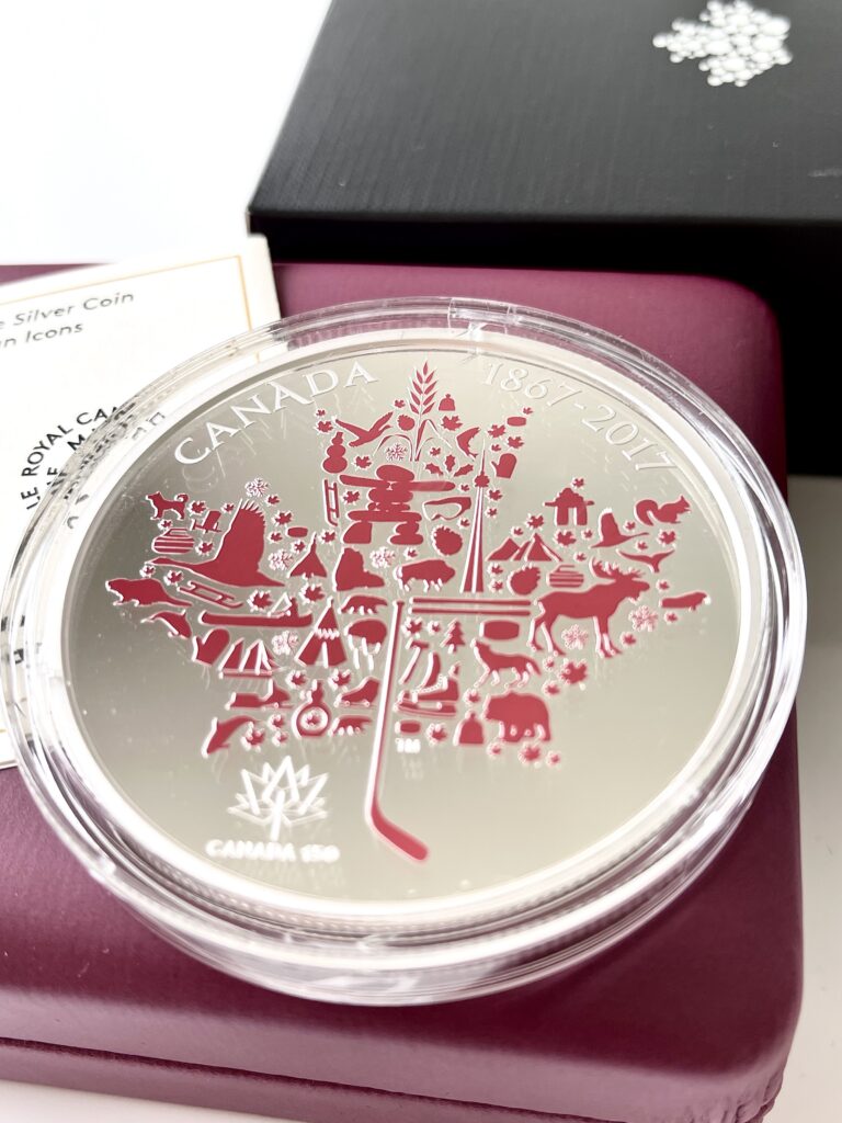 Moneta in argento Proof da 5 once con icone canadesi da 50 dollari canadesi del Canada 2017