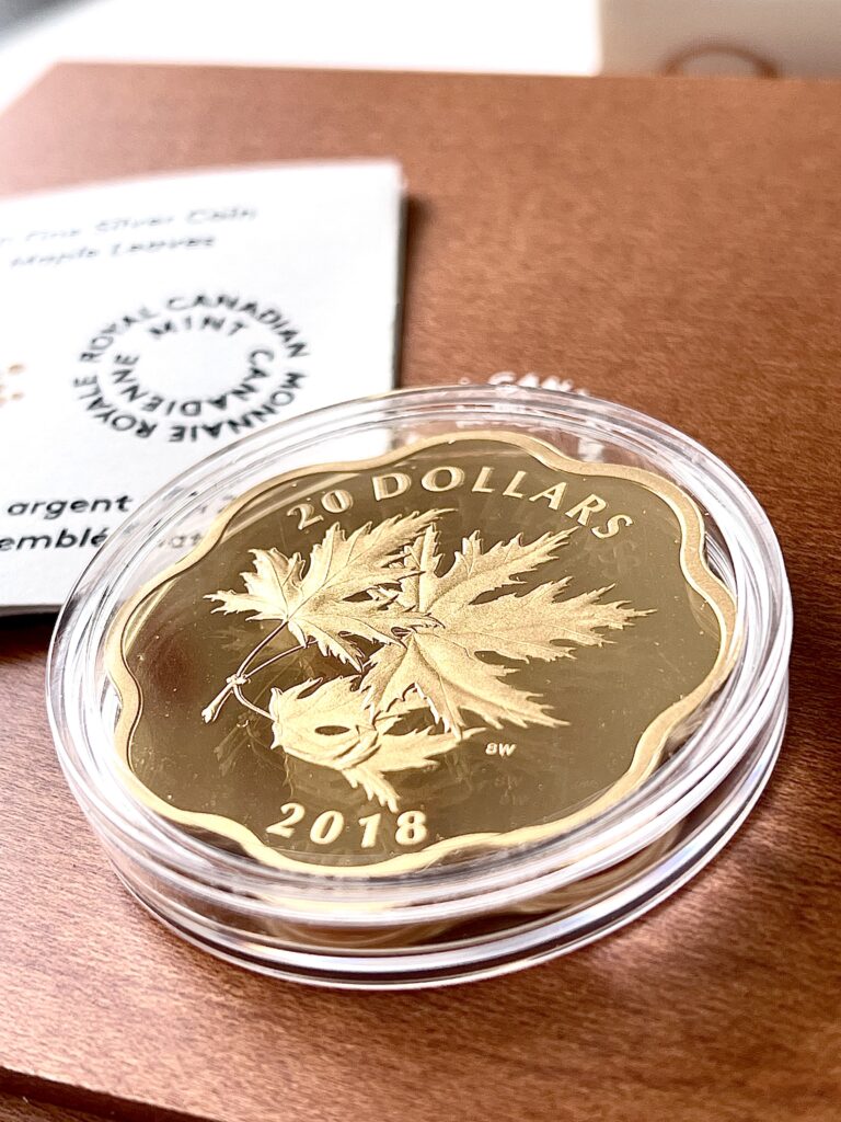 Moneta da 20 Dollari Canada 2018 Iconic Maple Leaf in argento placcato oro