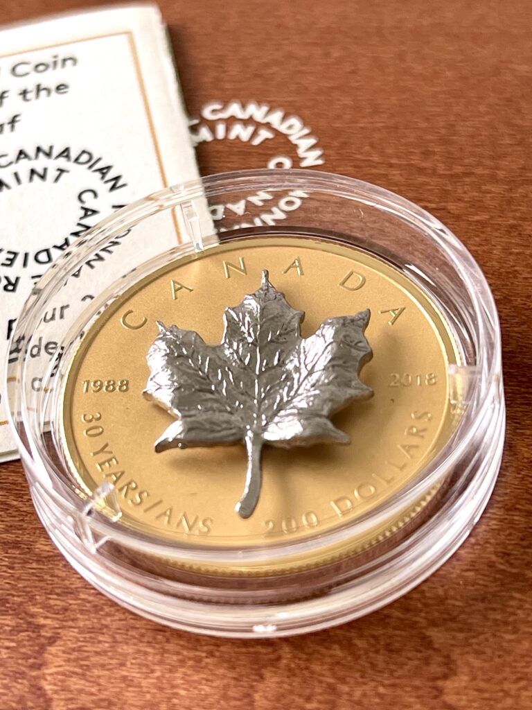 Canada 2018 200 Dollari 30 Anniversario Argento Foglia d'acero 1 oncia Moneta d'oro Reverse Proof