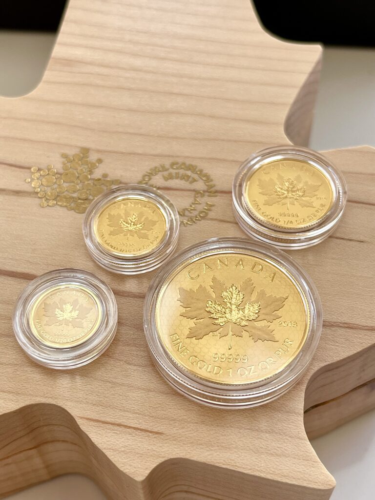 Set di 4 monete frazionarie in oro foglia d'acero Canada 2018, prova inversa