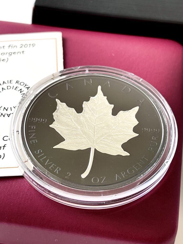 Canada 2019 Moneta da 10 dollari Foglia d'acero Nera 2 once in argento rodiato