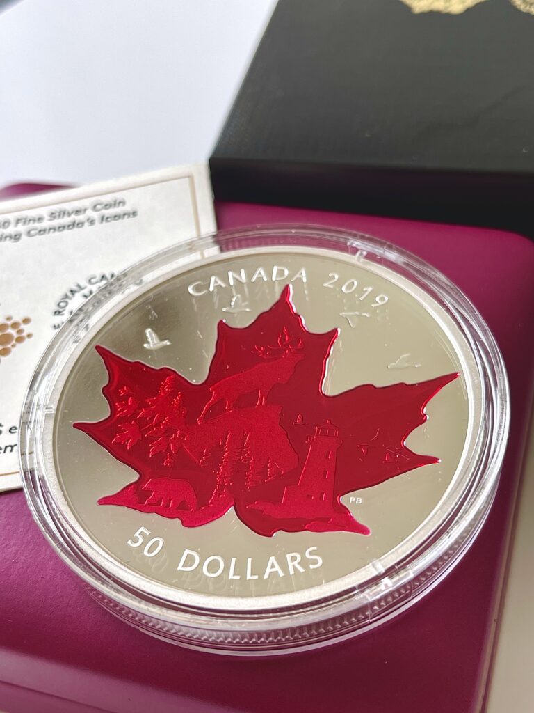 Canada 2019 Moneta d'argento da 50 dollari con foglia d'acero canadese da 5 once