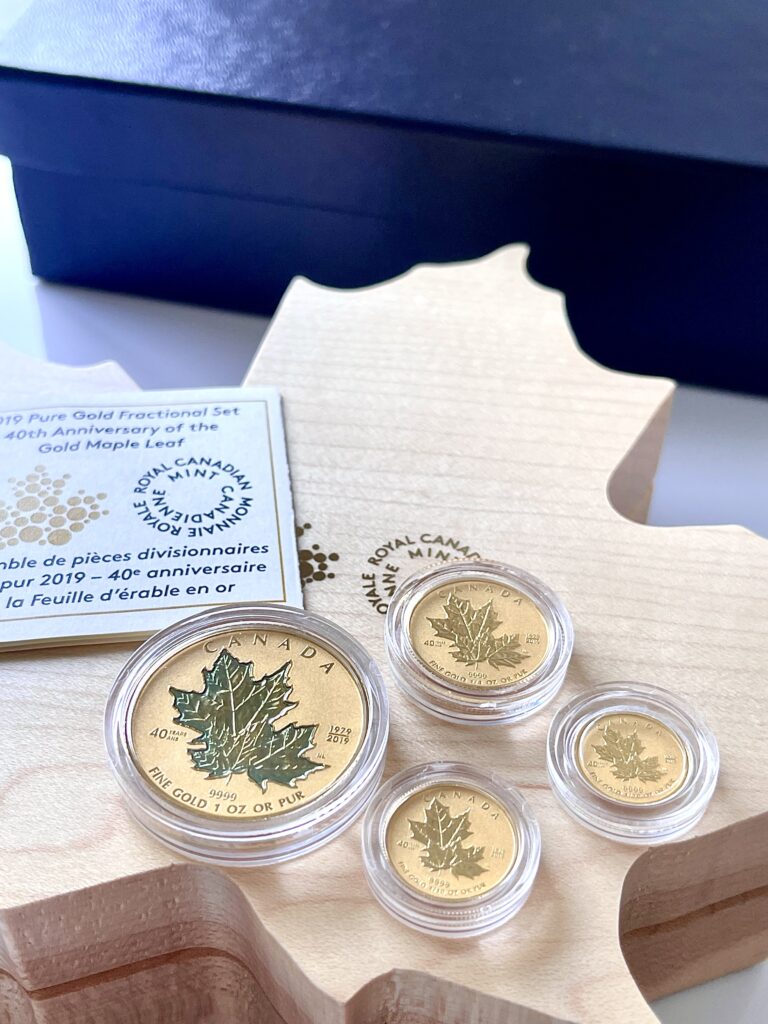 Set di 4 monete frazionarie in oro foglia d'acero Canada 2019, prova inversa