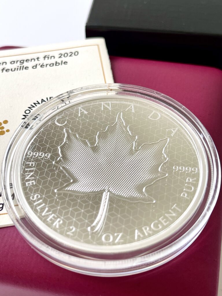 Moneta in argento con foglia d'acero pulsante da 10 dollari canadesi 2020