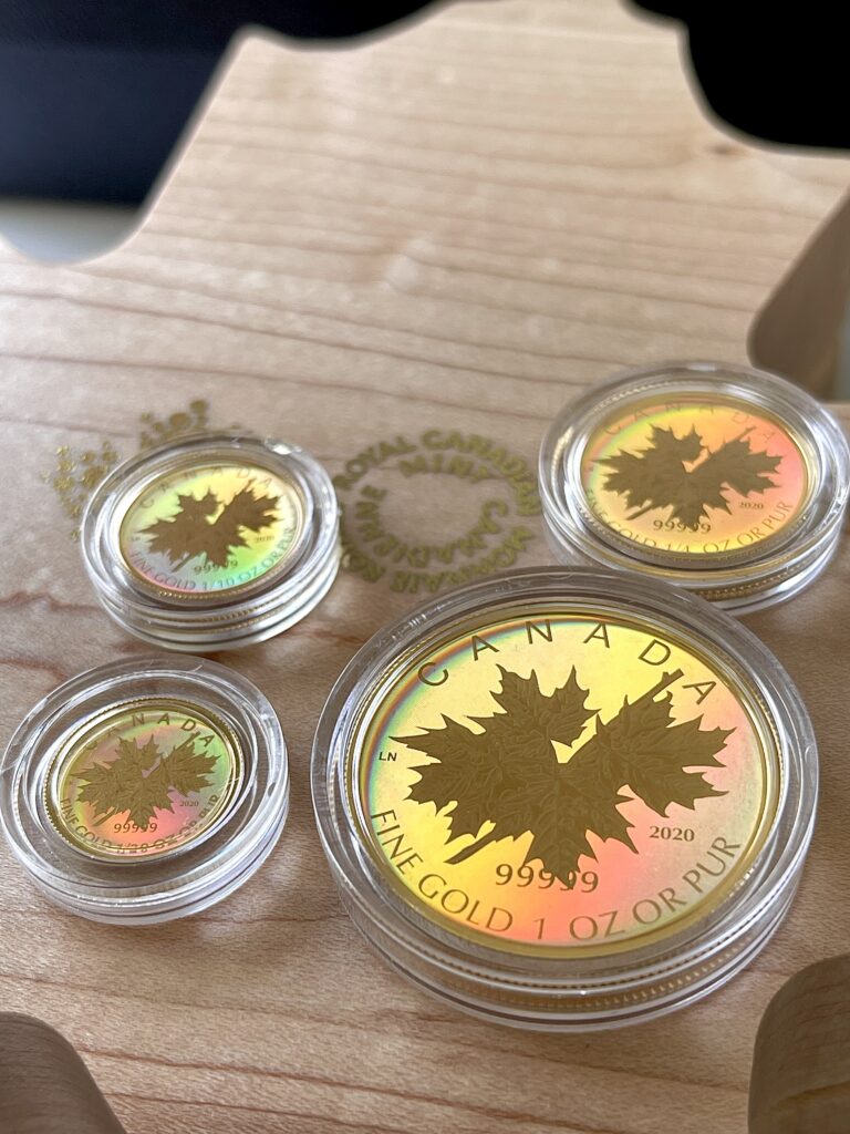Set di 4 monete frazionarie Canada 2020 Maple Leaf Gold a prova di rovescio