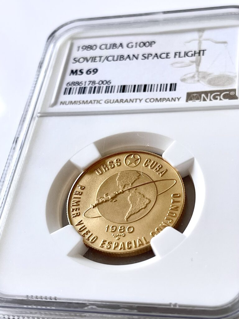 Kuba 100 Pesos 1980 Erster Gemeinsamer Weltraumflug Soviet NGC MS69
