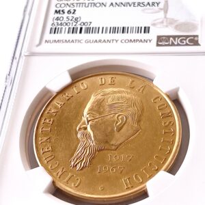 Mexiko 1967 50 Jahrestag der Verfassung Goldmedaille 50 Pesos NGC MS62