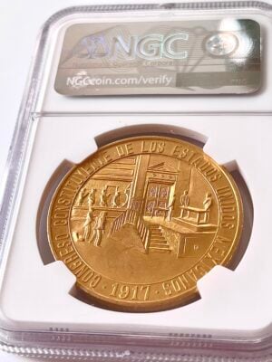 Mexico 1967 50th Anniversary of the Constitution Gold Medal 50 Pesos NGC MS62