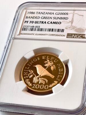 Tanzania 1986 2000 Shilling Banded Green Sunbird NGC PF70 UCAM