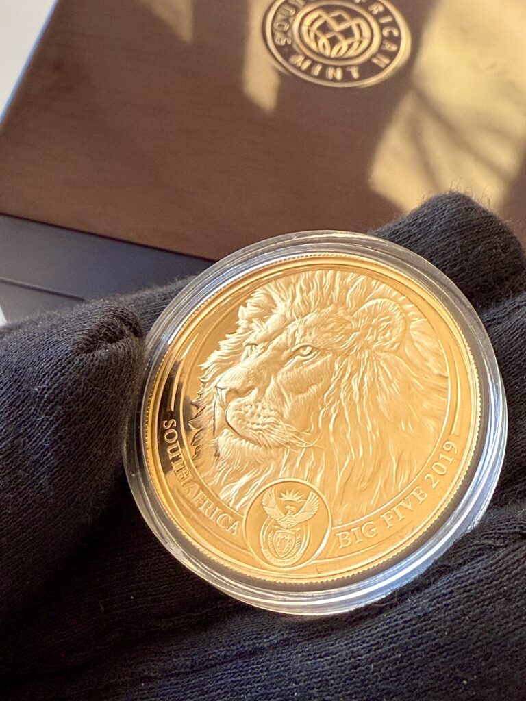 Big Five Lion 2019 Caja de oro a prueba de 1 oz COA
