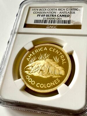 Costa Rica 1974 1500 Colones Oso Hormiguero NGC PF69 UCAM