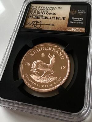 Kruegerrand 2017 50 años de los primeros lanzamientos NGC PF70 UCAM Tsehlo