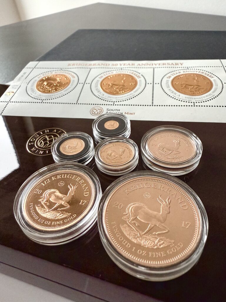 Certificato di scatola di monete d'oro Krugerrand del Sud Africa 2017, 50° anniversario, set di prestigio da 6 monete d'oro