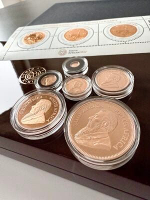 Krugerrand de Sudáfrica 2017, Set de Prestigio del 50.º Aniversario, 6 Monedas de Oro, Caja, Certificado_4 Krugerrand de Sudáfrica 2017, Edición Prestigio del 50.º Aniversario, Juego de 6 monedas de oro con caja y certificado.