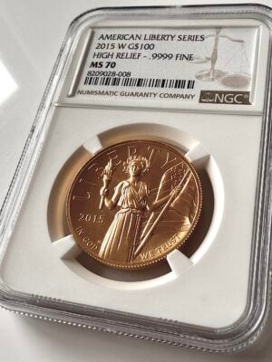 美国 100 美元 美国自由 2015 年高浮雕 1 盎司黄金 NGC MS70