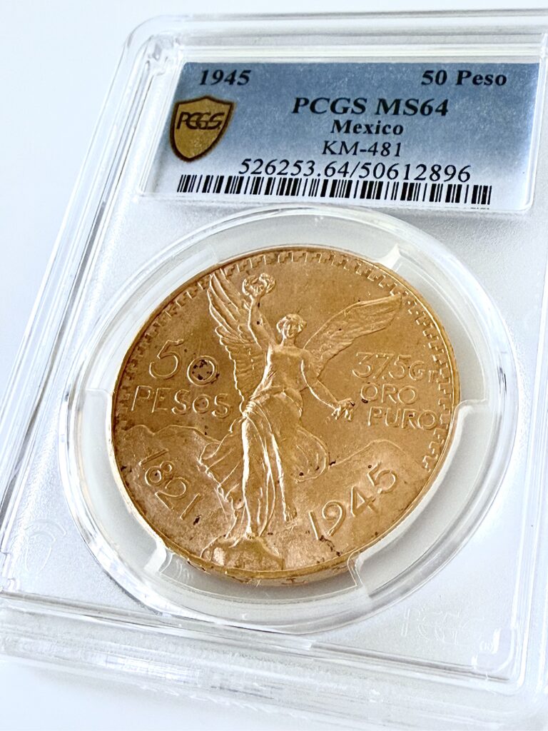 Moneta d'oro Centenario 1945 50 pesos PCGS MS64