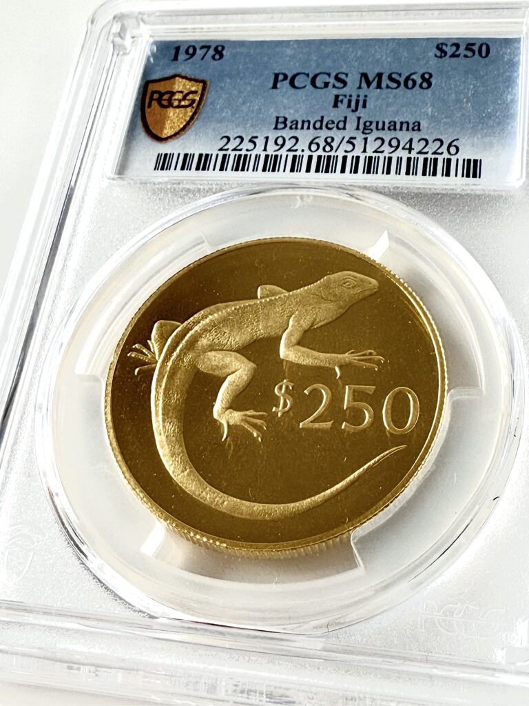 Iguana anillada de Fiji, 1978, 250 dólares, PCGS MS68