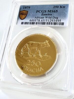 Zambia 1979 250 kwacha perro salvaje africano pcgs ms65