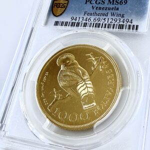 Венесуэла 1975 1000 боливаров пернатое крыло pcgs ms69 coa494