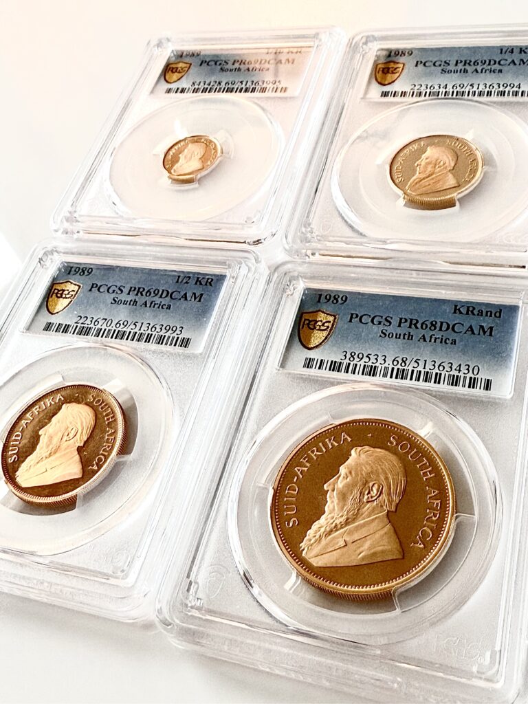 Krugerrand del Sud Africa 1989 set di monete d'oro con classificazione PCGS