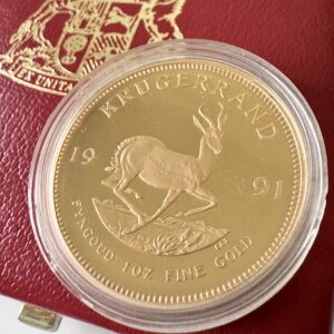 Krugerrand d'Afrique du Sud 1991 1 oz Or Proof avec étui