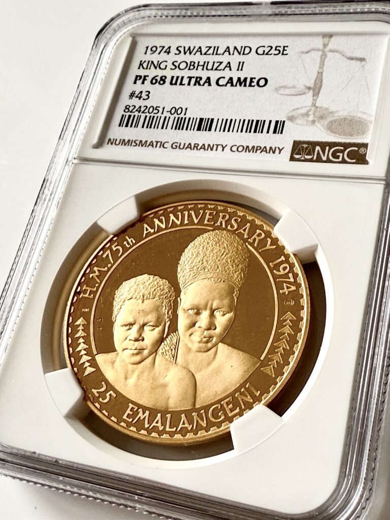 Swasiland 1974 25 emalangeni sobhuza II 75 anniversary of the king ngc pf68 ucam