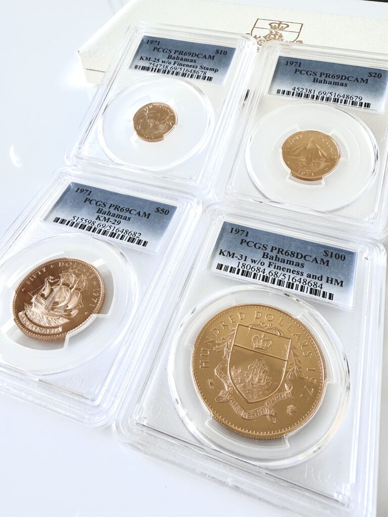 Bahamas 1971 Gold Proof Set ohne Hallmark und Feinheit PCGS Grading