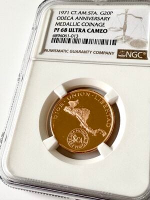 Central American States 1971 20 Pesos Odeca Anniversary NGC PF68 UCAM