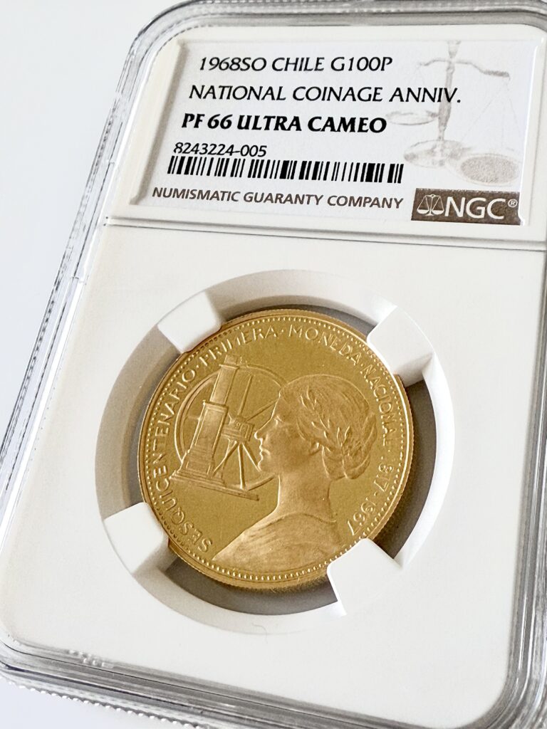 Chile 1968 100 Pesos Moneda Nacional Aniversario NGC PF66 UCAM