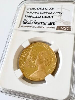 Chile 1968 100 Pesos National Coinage Anniversary NGC PF66 UCAM