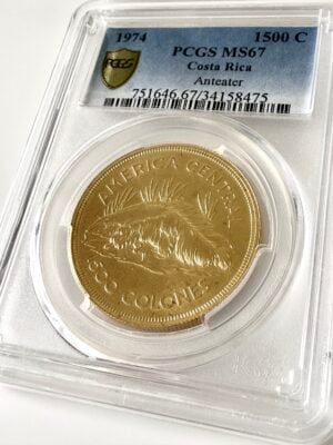 哥斯达黎加 1974 食蚁兽 WWF 1500 科隆 PCGS MS67