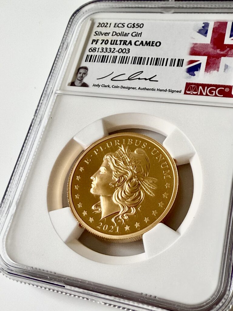 East Caribbean States 2021 50 Dollar Silver Dollar Girl 1oz Gold Proof NGC PF70 UCAM