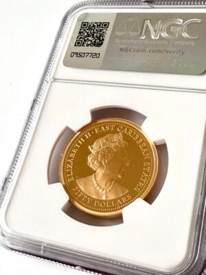East Caribbean States 2021 50 Dollar Silver Dollar Girl 1oz Gold Proof NGC PF70 UCAM