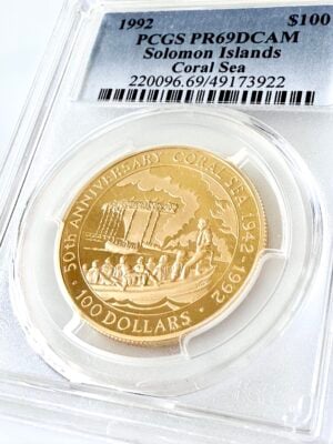 Salomonen 1992 100 Dollar 50 Jahrestag Korallenmeer PCGS PR69 DCAM