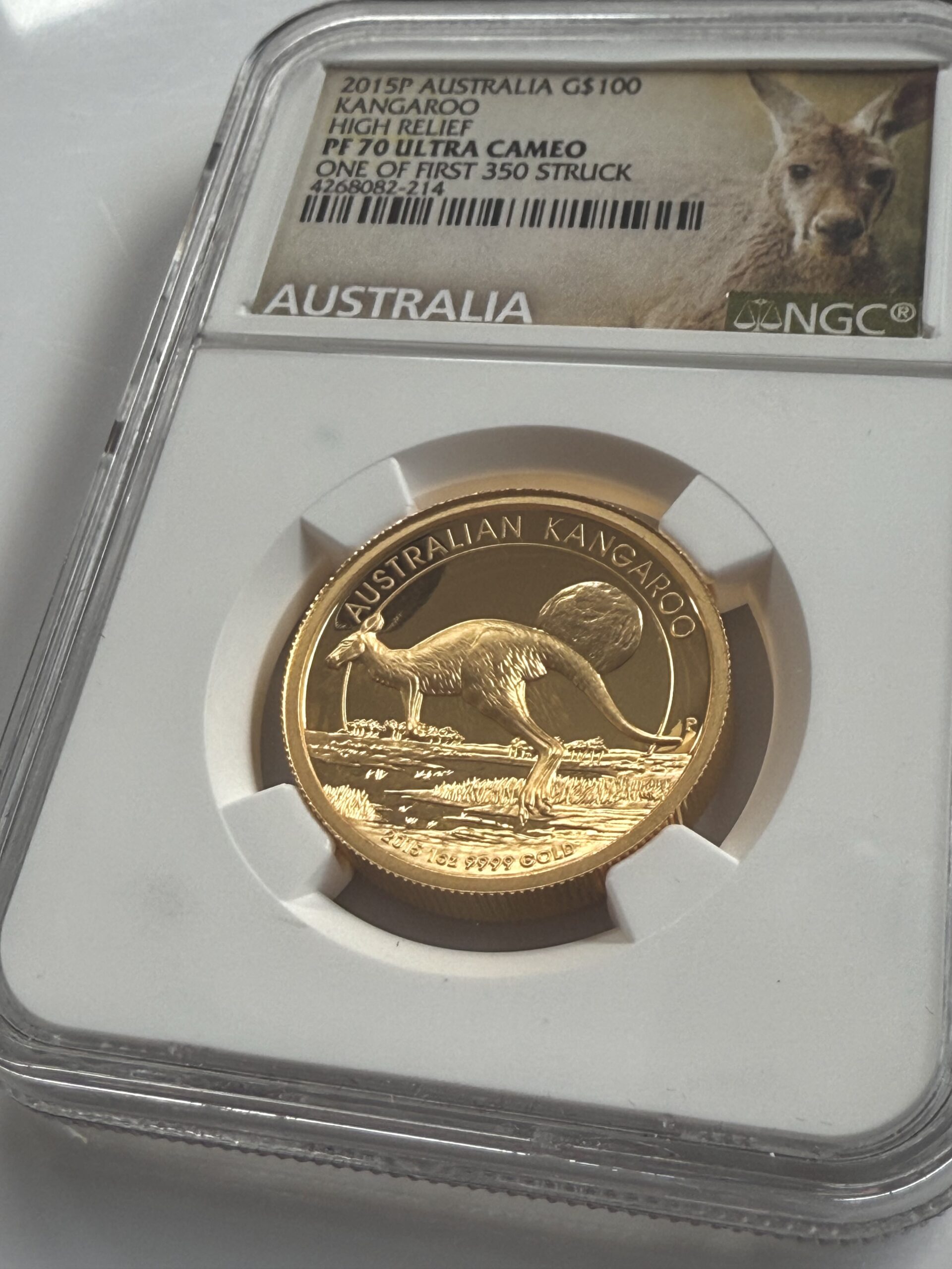澳大利亚2015 年金袋鼠1 盎司高浮雕|PF70 NGC