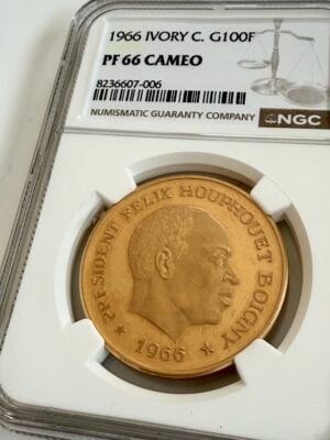 科特迪瓦 1966 年 100 法郎 NGC PF66 浮雕