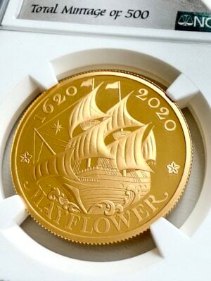 Gran Bretaña 2020 Mayflower 400.º aniversario 1 oz oro Proof primer día de emisión NGC PF70 Ultra Cameo