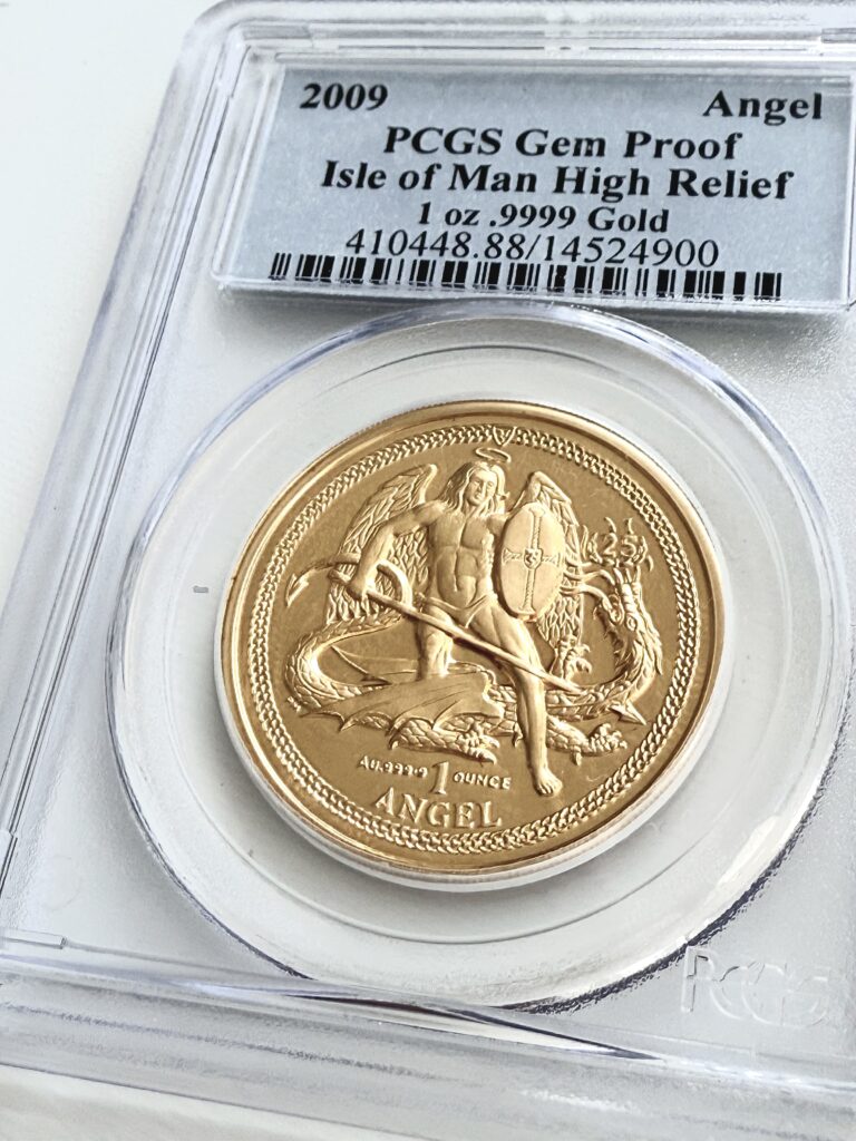 Isola di Man 2009 Angel 1 oz Oro Alto Rilievo Proof PCGS
