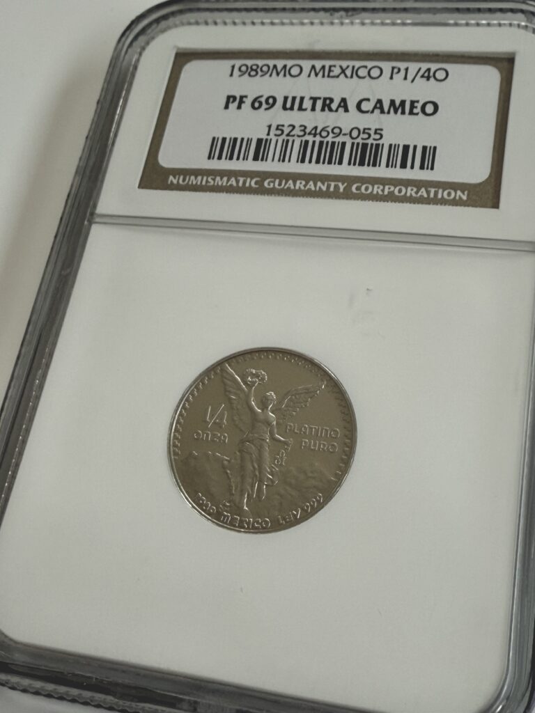 México 1989 1-4 Onza Platinum Libertad NGC PF69 Ultra Cameo Platinum Edición de prueba extremadamente rara
