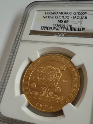 墨西哥 1992 年美洲虎土著文化前哥伦布时期阿兹特克金币 1 盎司 NGC MS69