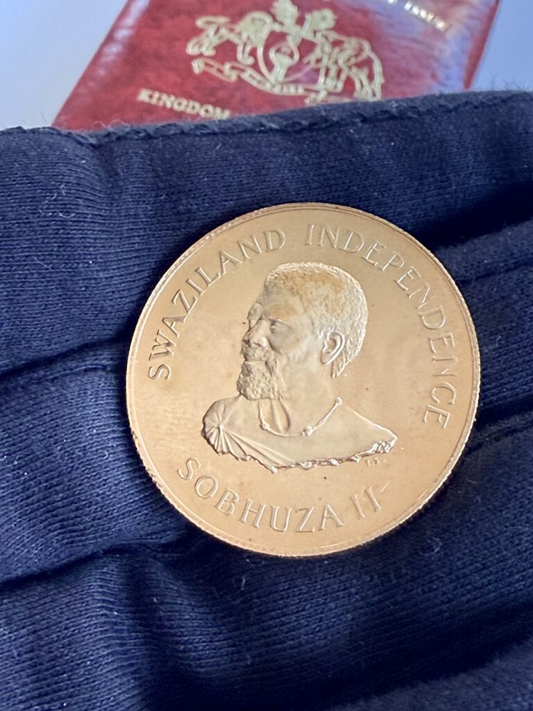 Swaziland Eswatini 1968 1 Lilangeni Independence Sobhuza II 1 oz Gold Proof con custodia originale