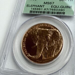 Goldmünze Äquatorialguinea 1993 – 3000 Francs – Afrikanischer Elefant – PCGS MS67“
