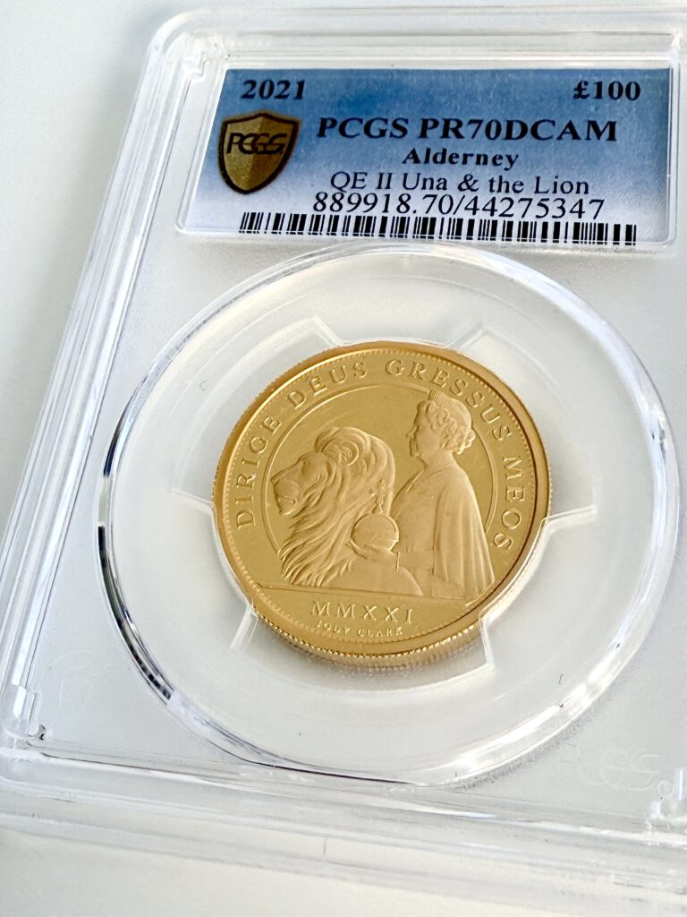 Alderney 2021 Queen Una and the Lion 1 oz Gold Proof PCGS PR70 DCAM