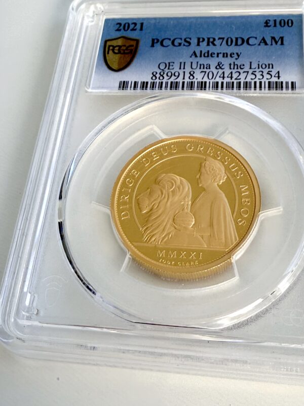Alderney 2021 Queen Una and the Lion 1 oz Gold Proof PCGS PR70 DCAM